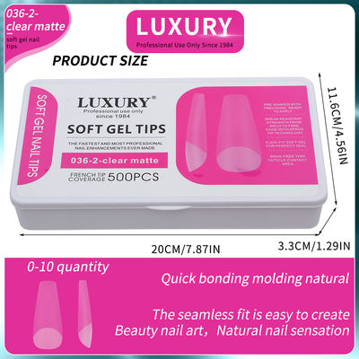 Medium Coffin Clear Matte Acrylic Nail Tips Full Cover Preformed False Nail Tips 11 tamanhos