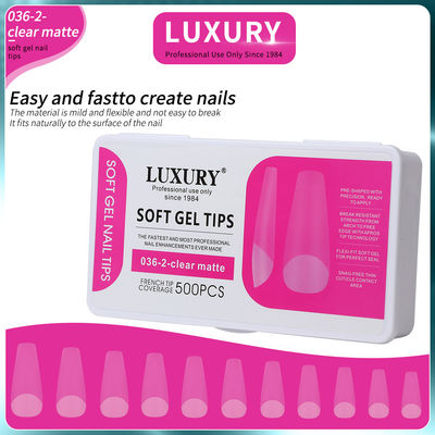 Medium Coffin Clear Matte Acrylic Nail Tips Full Cover Preformed False Nail Tips 11 tamanhos