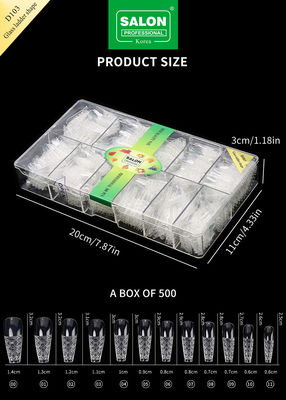 500PCS Escada Forma de Pneus dicas de conjunto em relevo de vidro Falso unhas com caixa de armazenamento Kit de arte acrílica unhas para salão