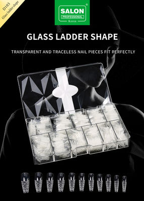 500PCS Escada Forma de Pneus dicas de conjunto em relevo de vidro Falso unhas com caixa de armazenamento Kit de arte acrílica unhas para salão
